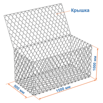 Габион коробчатый ГСИ-К 1,5х1х0,5 оцинкованный, Ø проволоки 2,7мм, размер ячейки 8х10 см фото