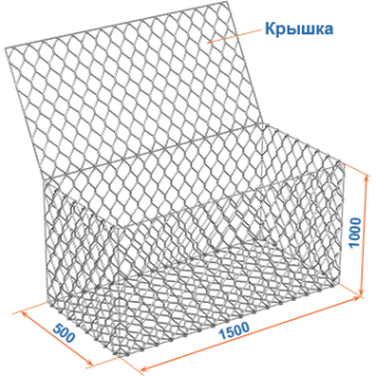 Габион коробчатый ГСИ-К 1,5х1х0,5 оцинкованный, Ø проволоки 2,7мм, размер ячейки 6х8 см фото