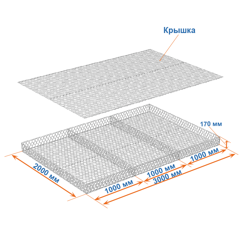 Габион матрац ГСИ-М 3х2х0,17 оцинкованный, Ø проволоки 3,0 мм, размер ячейки 8х10 см фото